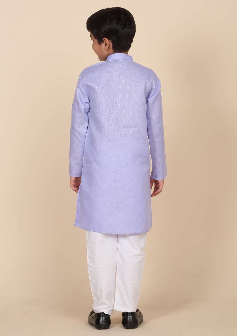 Purple Woven Design Cotton Blend Kurta For Boys - Indya