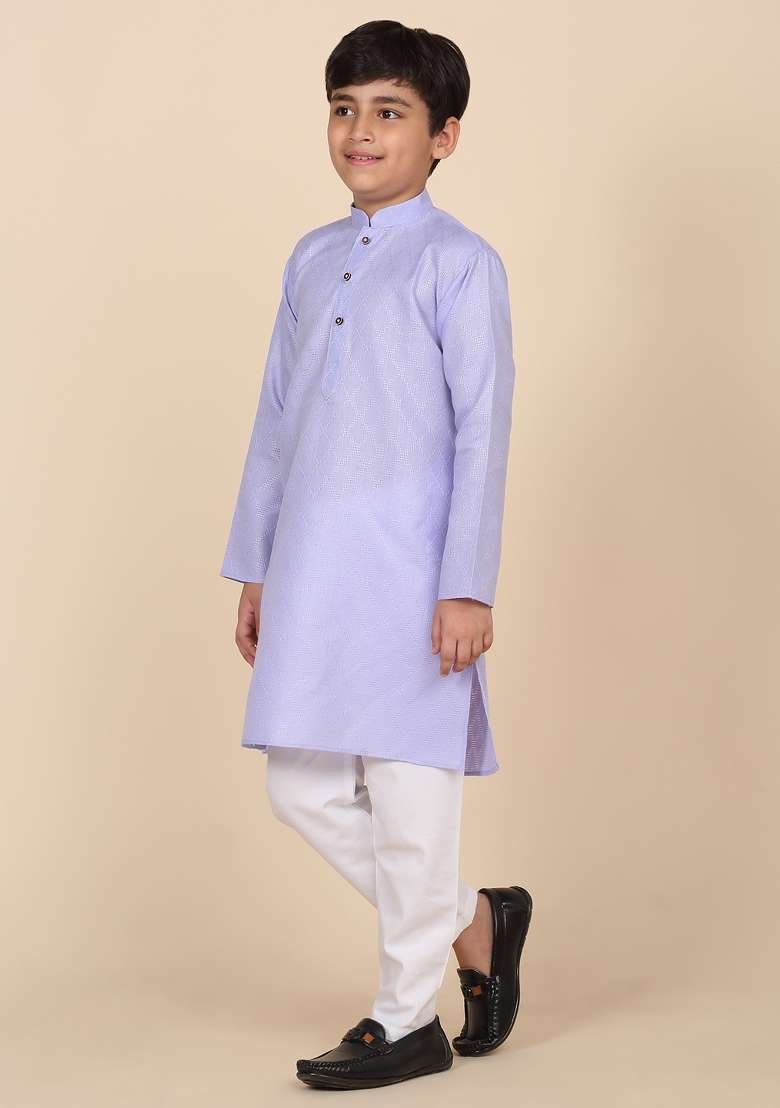 Purple Woven Design Cotton Blend Kurta For Boys - Indya