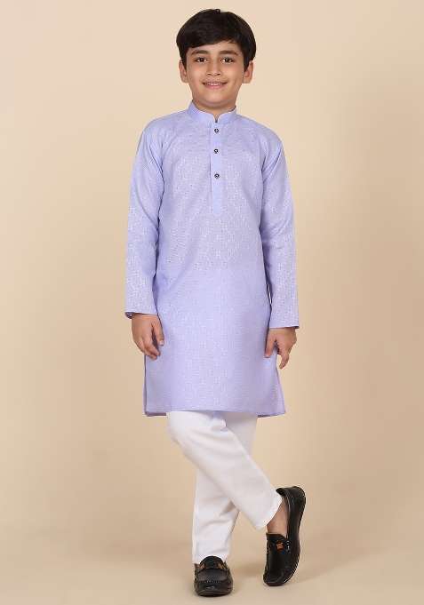 Purple Woven Design Cotton Blend Kurta For Boys