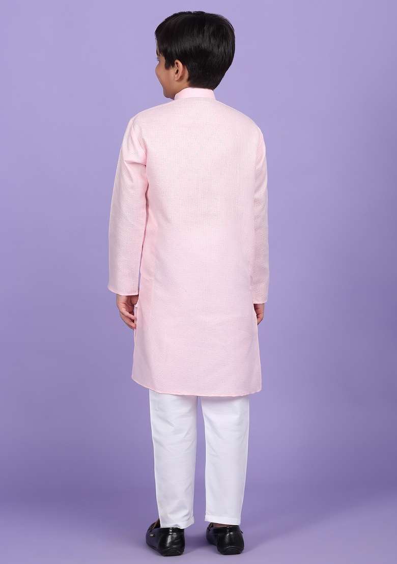 Pink Woven Design Cotton Blend Kurta For Boys - Indya