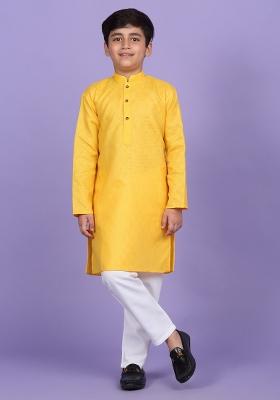 Yellow Woven Design Cotton Blend Kurta For Boys