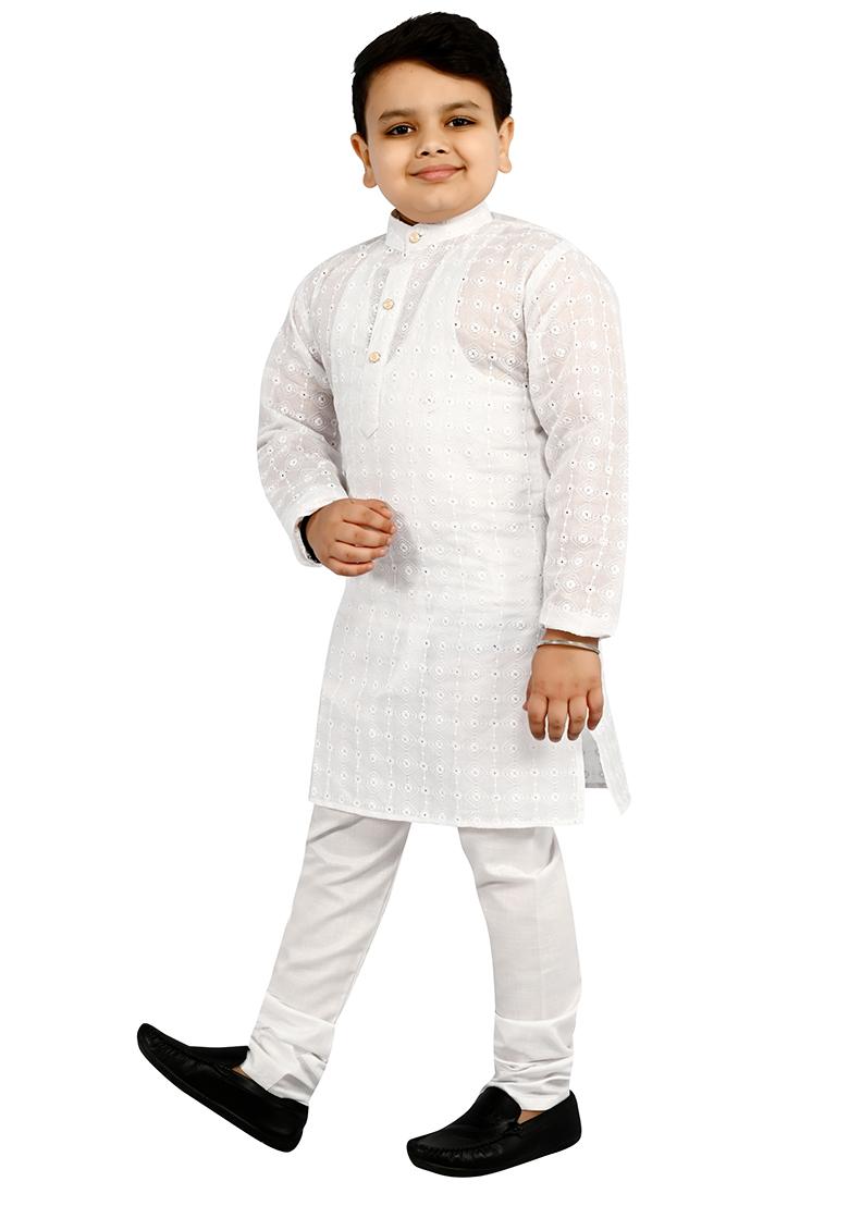 Wine Embroidered Cotton Blend Kurta Set For Boys - Indya