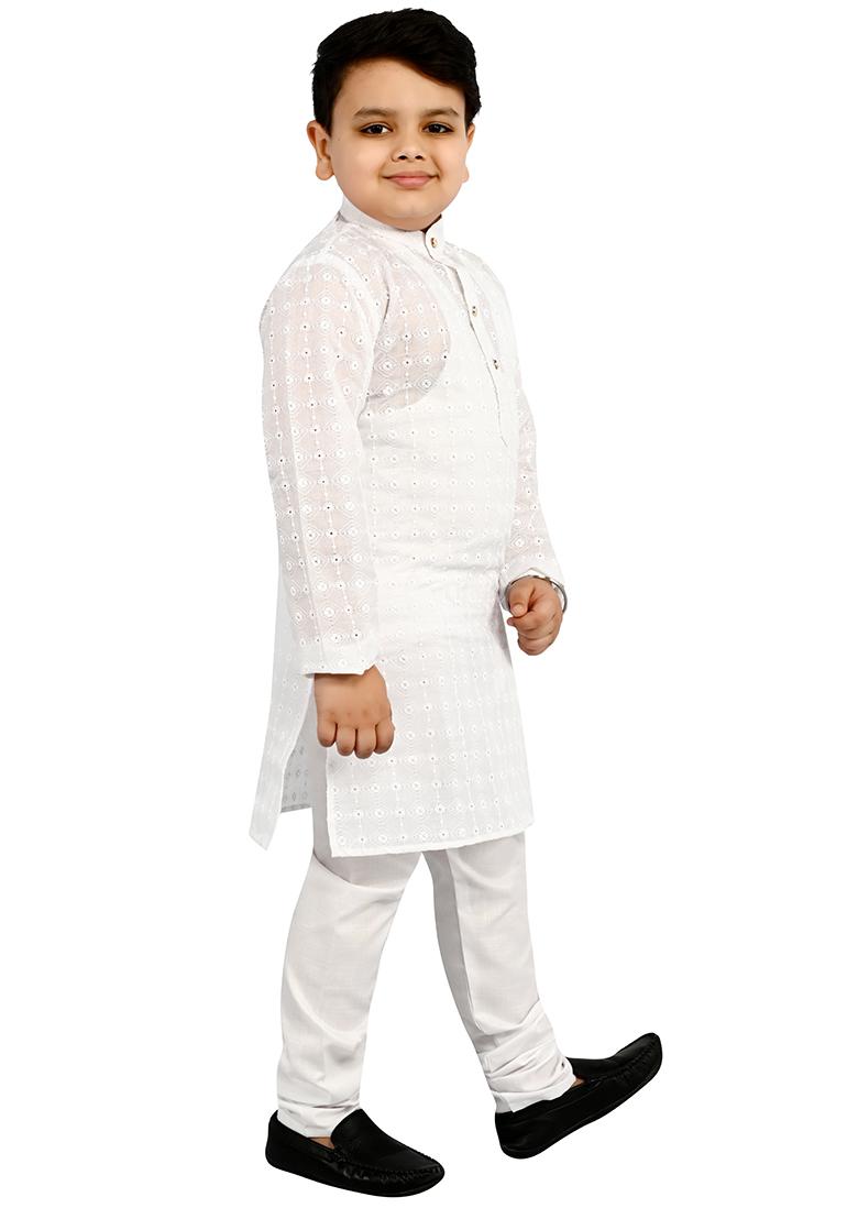 Wine Embroidered Cotton Blend Kurta Set For Boys - Indya