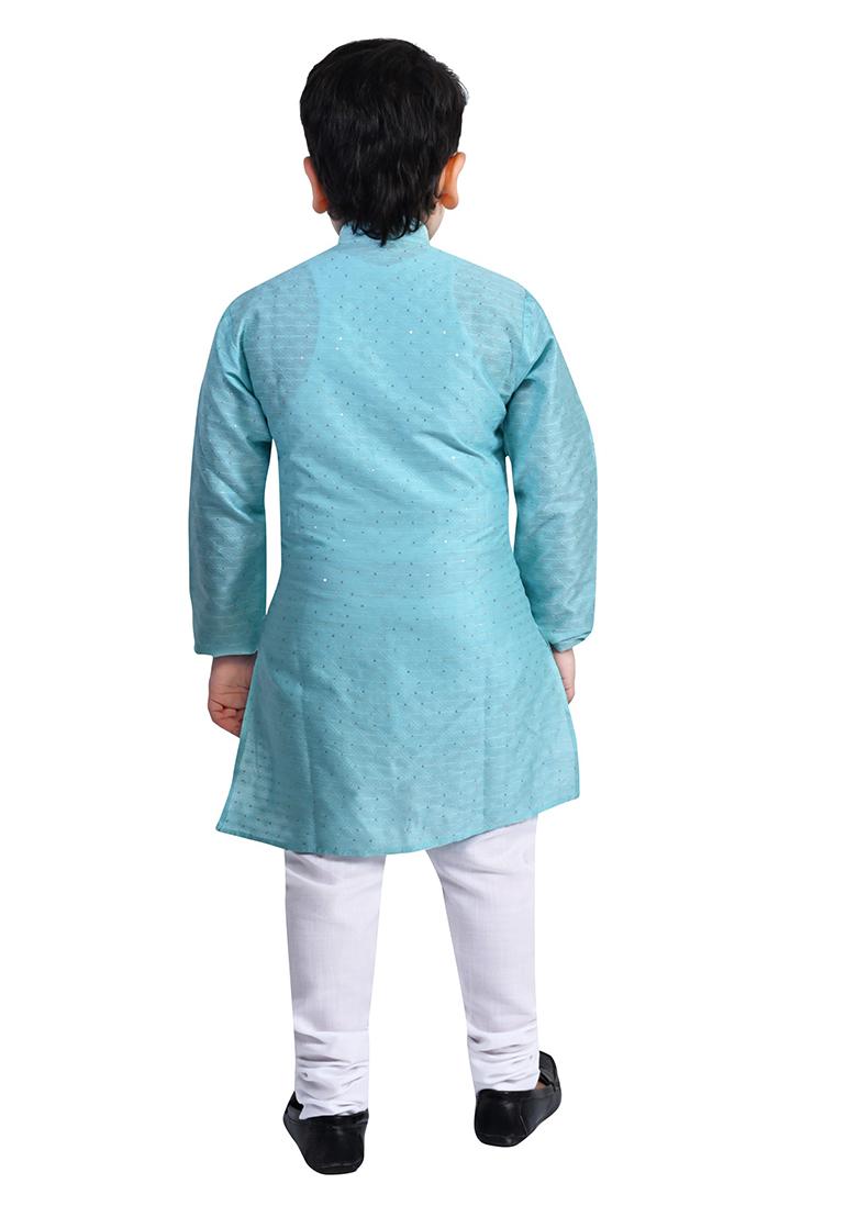 Blue Printed Cotton Blend Kurta Set For Boys - Indya