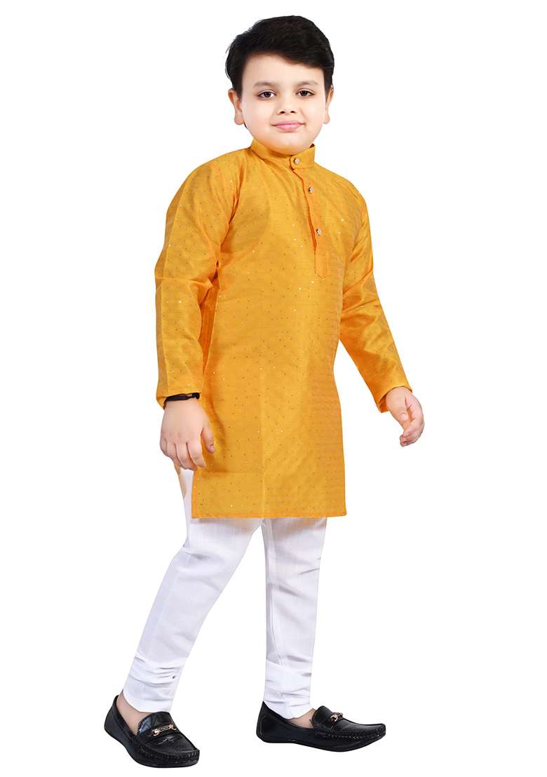 Yellow Printed Cotton Blend Kurta Set For Boys - Indya