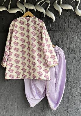 Purple Printed Cotton Kurta Dhoti Set Boys