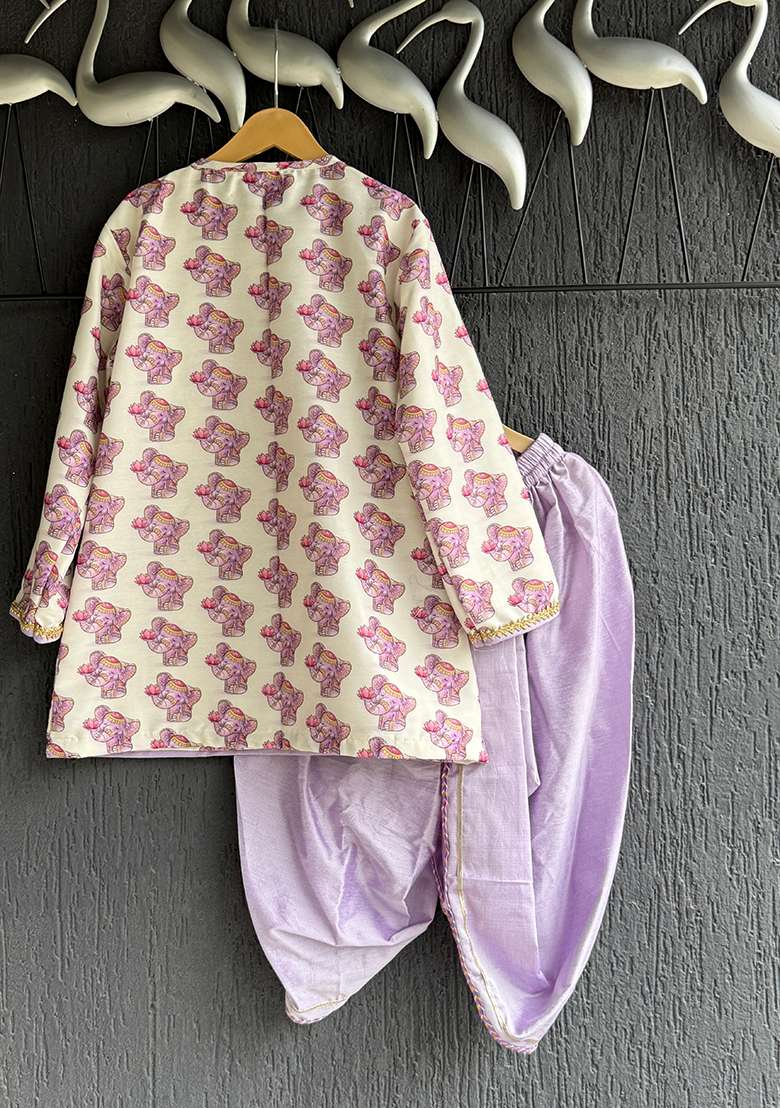 Purple Printed Cotton Kurta Dhoti Set Boys - Indya