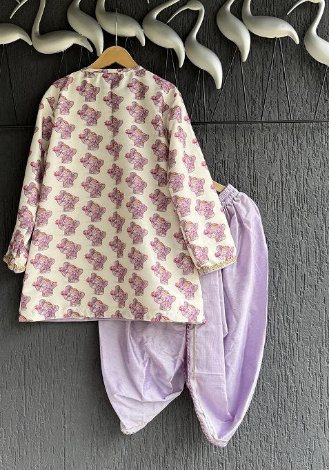 Purple Printed Cotton Kurta Dhoti Set Boys