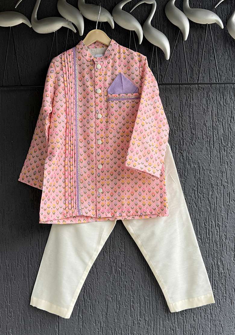 Pink Printed Cotton Kurta For Boys - Indya