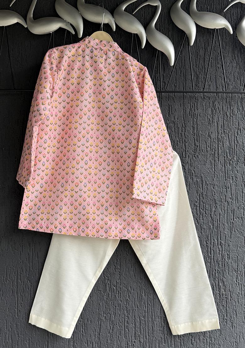 Pink Printed Cotton Kurta For Boys - Indya