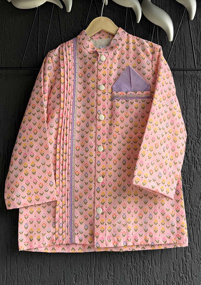 Pink Printed Cotton Kurta For Boys - Indya