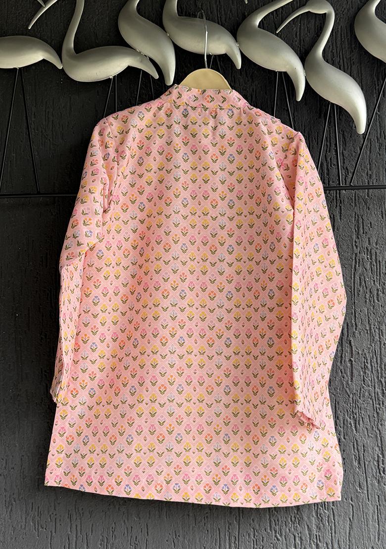 Pink Printed Cotton Kurta For Boys - Indya