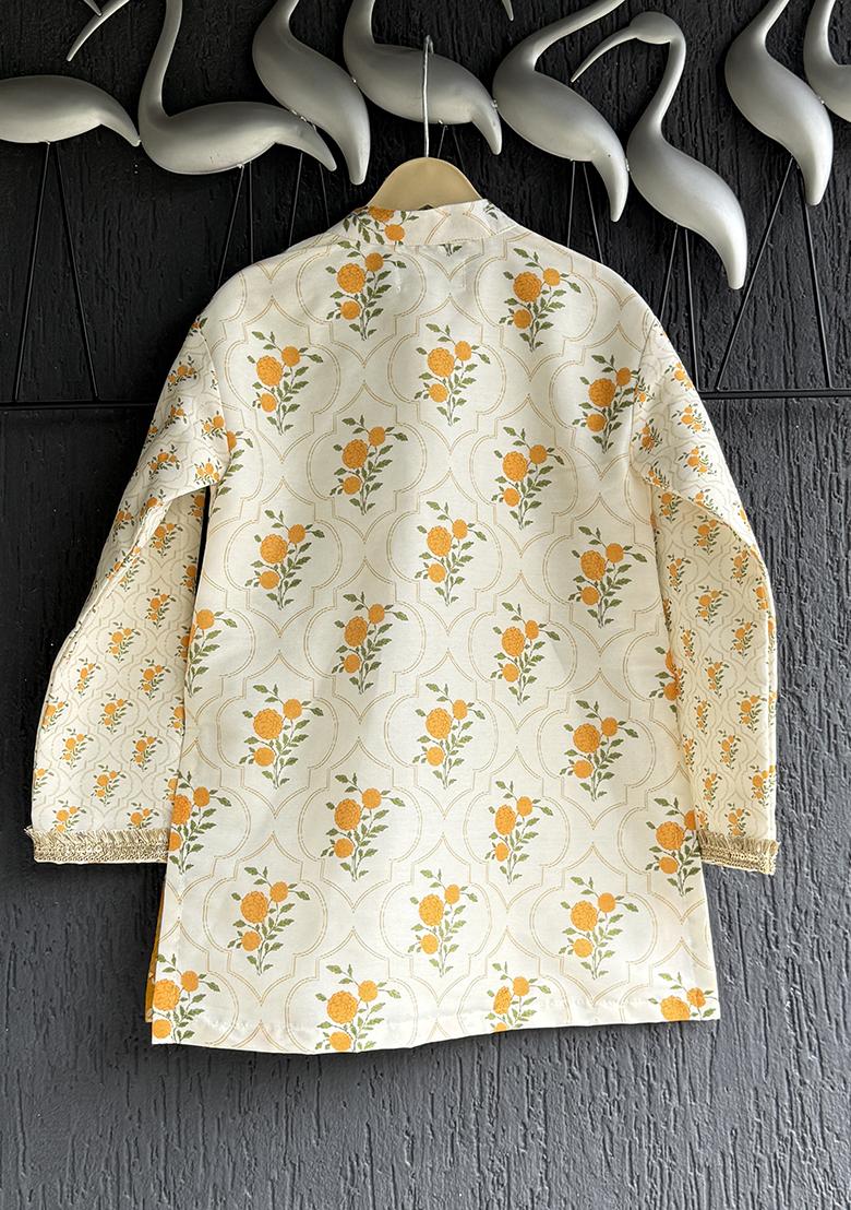 Beige Printed Cotton Kurta Set For Boys - Indya