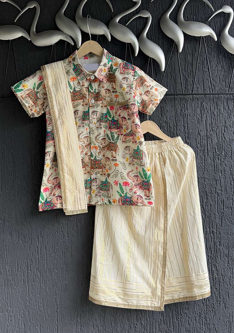 Multicolor Printed Cotton Lungi Set For Boys - Indya