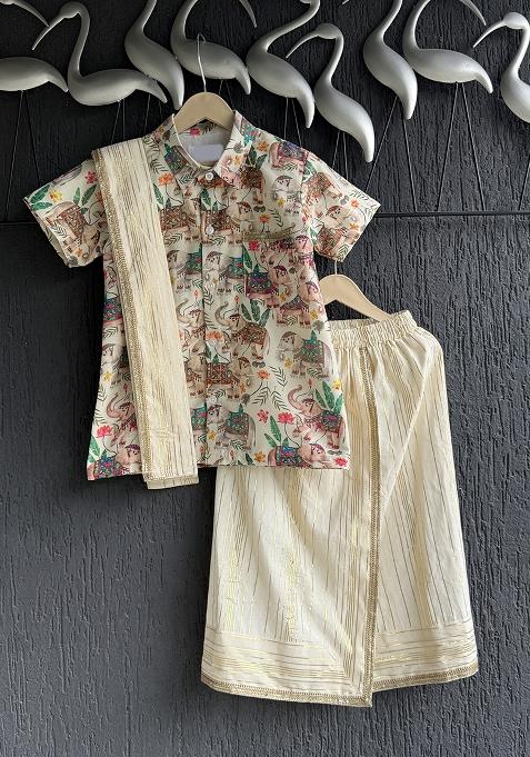 Multicolor Printed Cotton Lungi Set For Boys