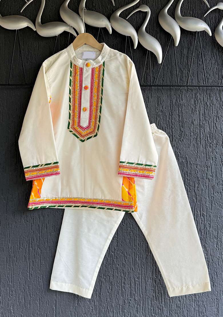 Off Printed Cotton Kurta Set For Boys - Indya