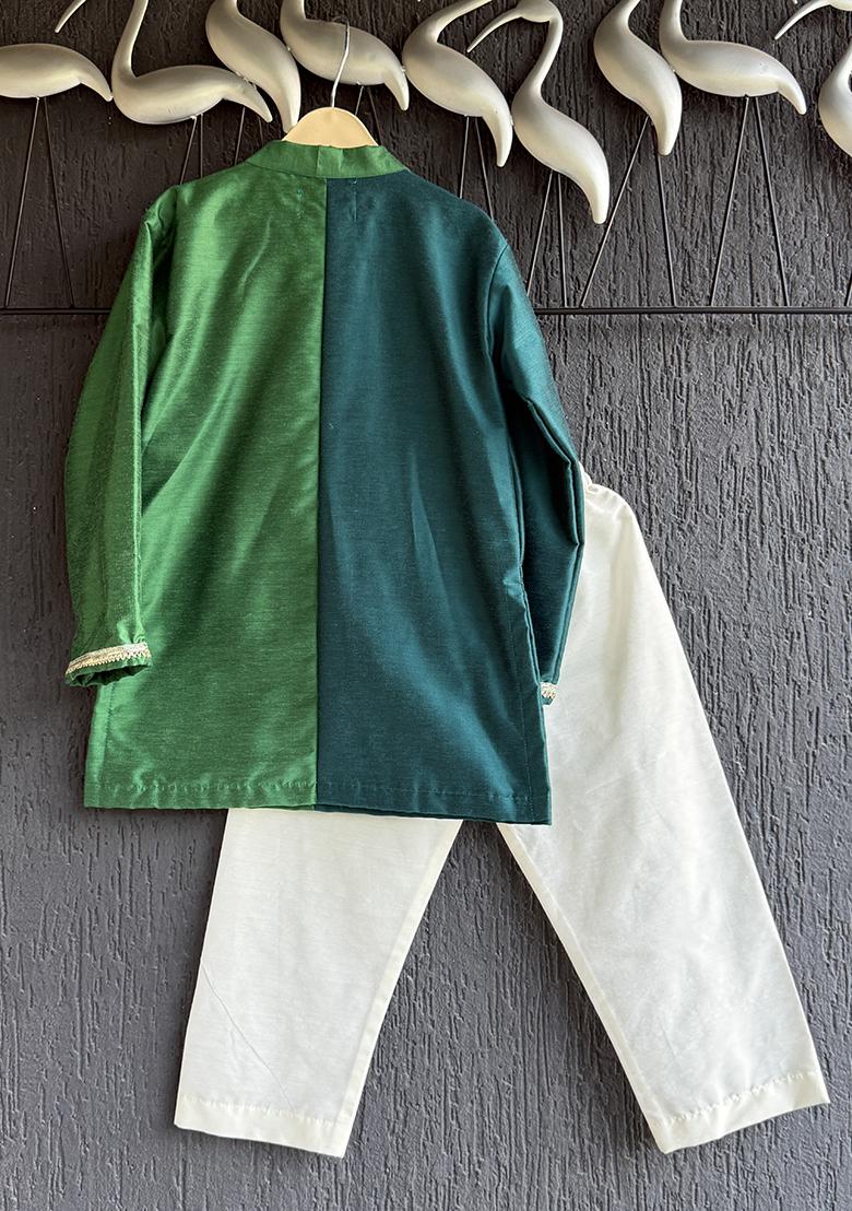 Mint Printed Cotton Kurta Set For Boys - Indya