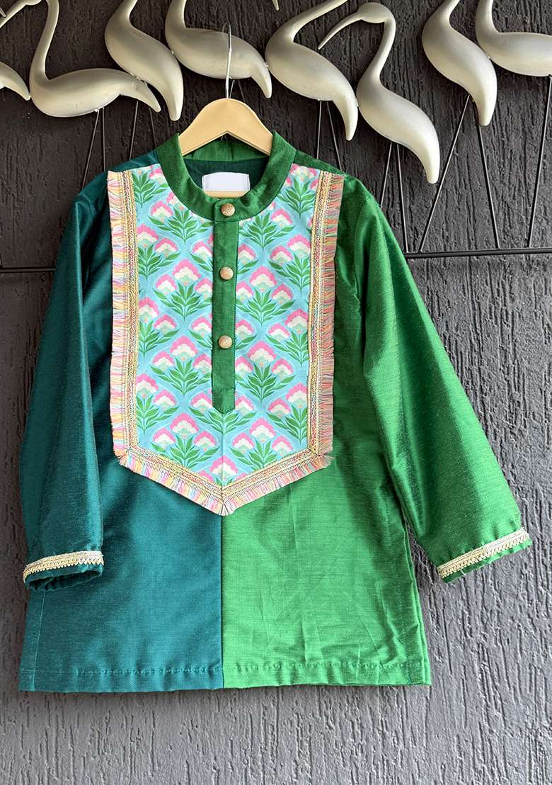 Mint Printed Cotton Kurta Set For Boys - Indya
