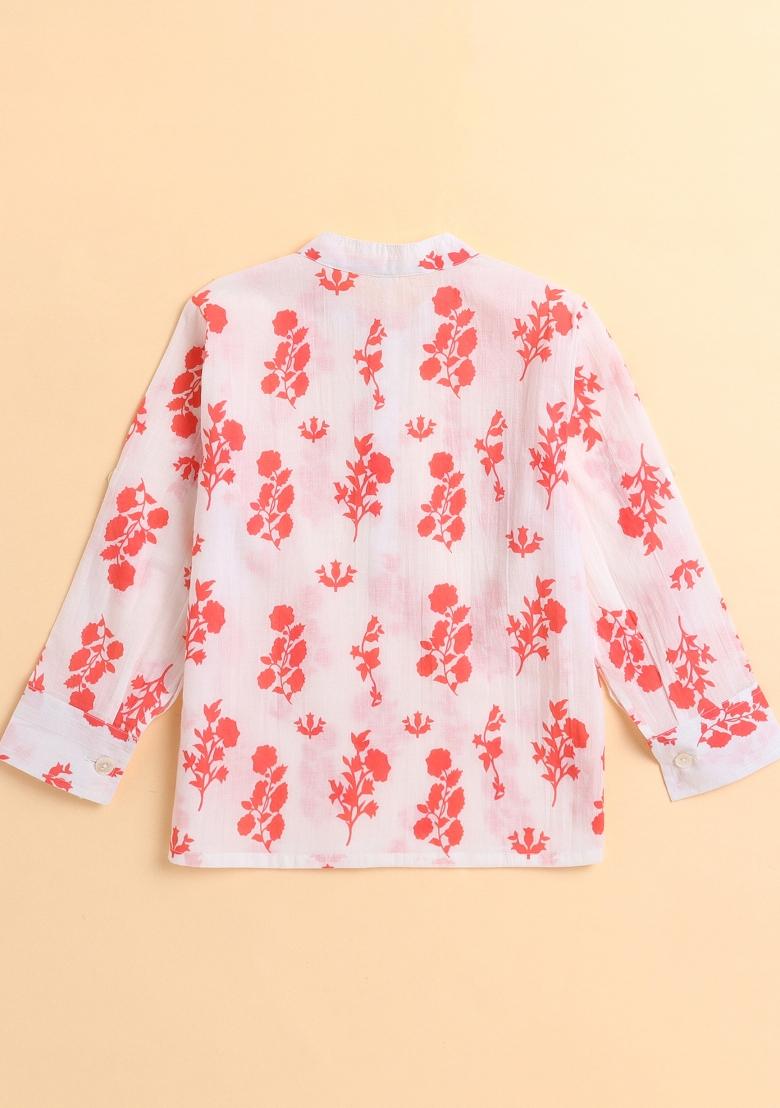 Peach Printed Cotton Kurta For Boys - Indya