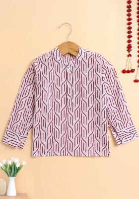 Wine Printed Cotton Kurta For Boys