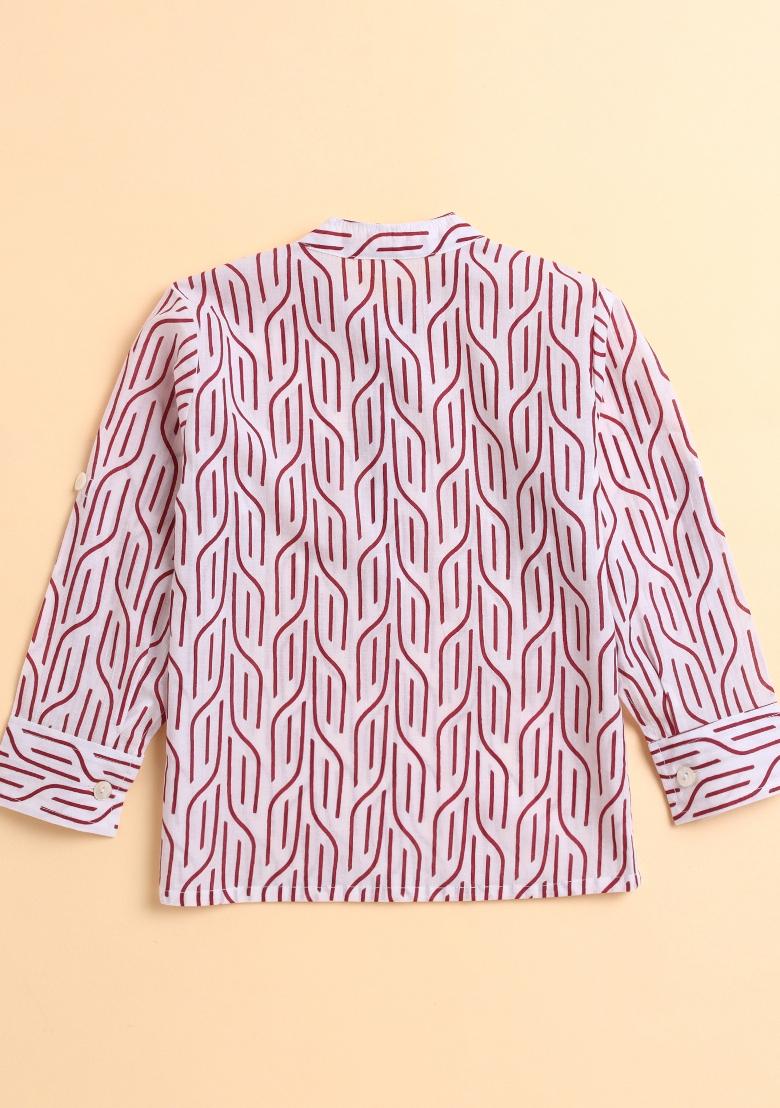 Wine Printed Cotton Kurta For Boys - Indya