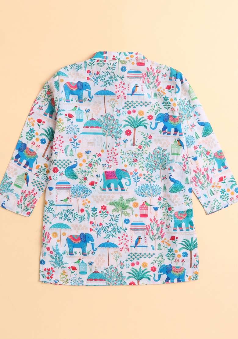 Multicolor Printed Cotton Kurta Set For Boys - Indya