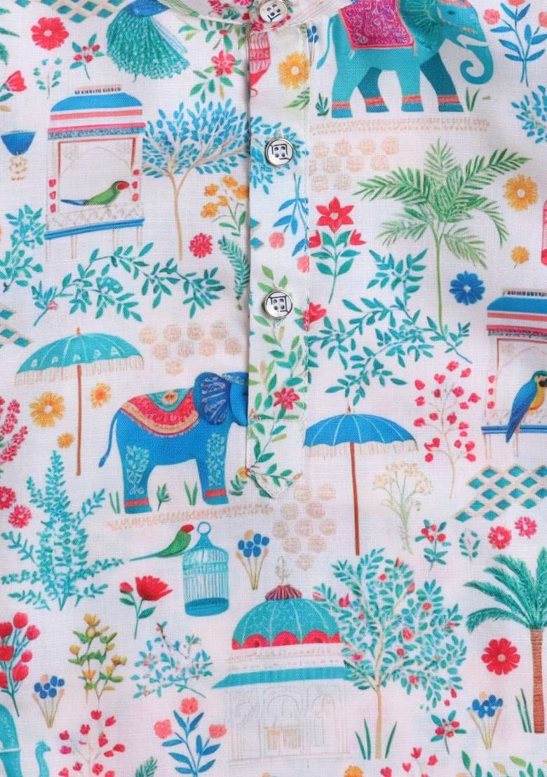 Multicolor Printed Cotton Kurta Set For Boys - Indya