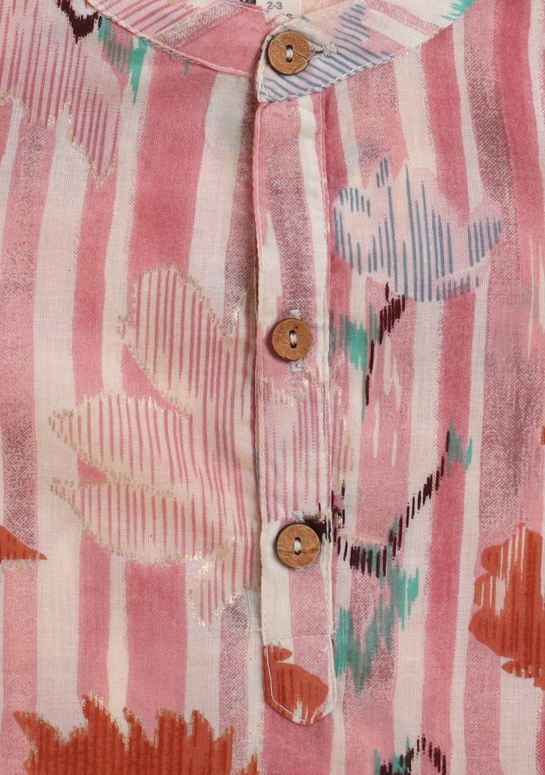 Pink Printed Cotton Kurta Set For Boys - Indya