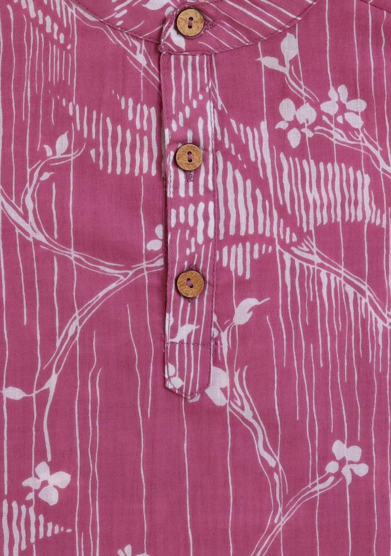 Pink Printed Cotton Kurta Set For Boys - Indya