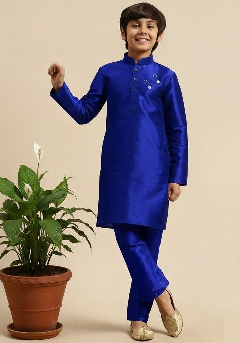 Royal Blue Embroidery Silk Kurta Set