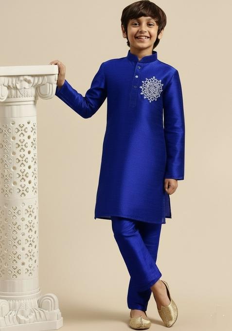 Royal Blue Embroidery Silk Kurta Set