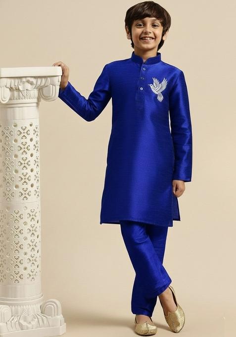 Royal Blue Embroidery Silk Kurta Set