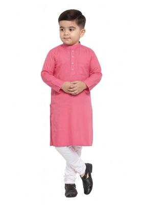 Pink Embroidery Silk Kurta With Bottom For Boys