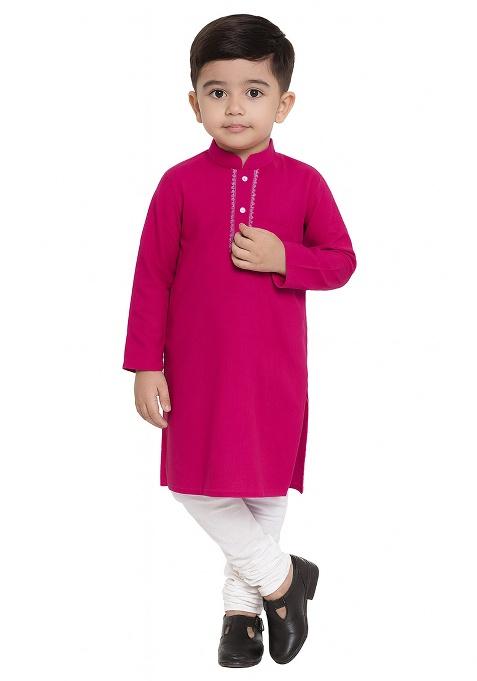 Rani Pink Embroidery Silk Kurta With Bottom For Boys