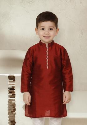 Maroon Button Work Silk Kurta For Boys