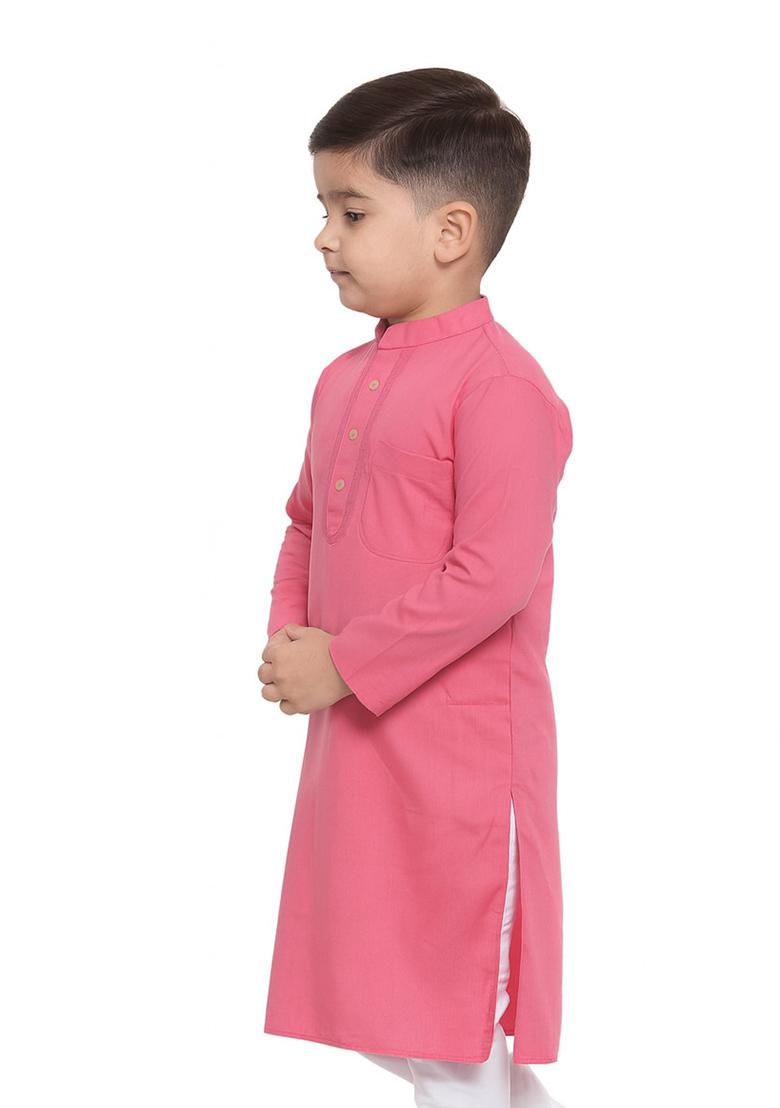 Pink Embroidery Silk Kurta For Boys - Indya