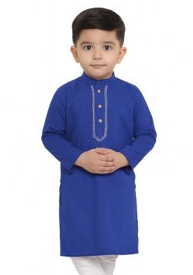 Royal Blue Embroidery Silk Kurta For Boys