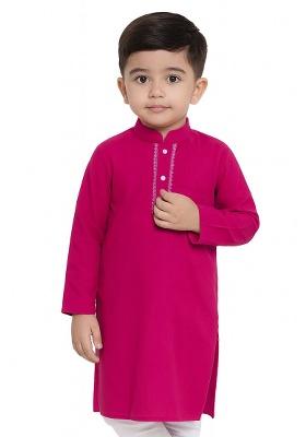 Rani Pink Embroidery Silk Kurta For Boys