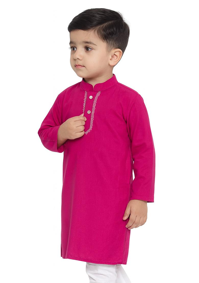 Rani Pink Embroidery Silk Kurta For Boys - Indya