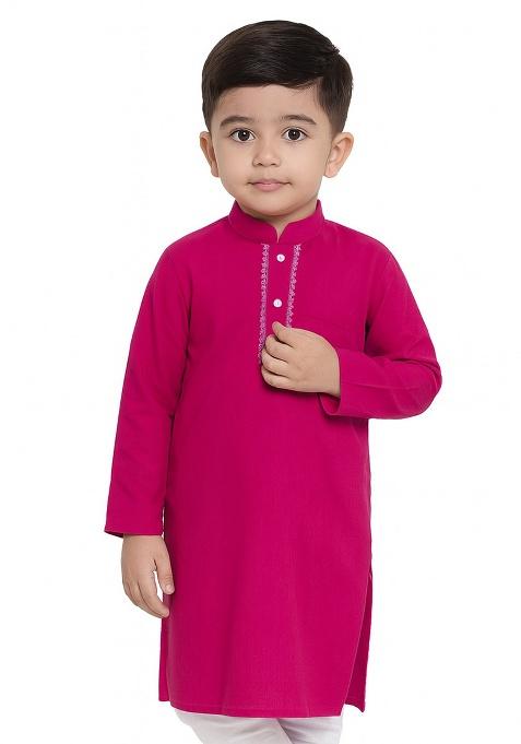 Rani Pink Embroidery Silk Kurta For Boys