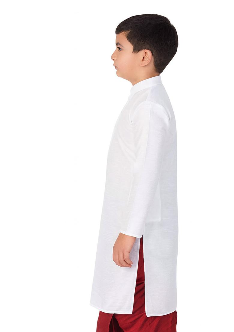 White Plain Silk Kurta For Boys - Indya
