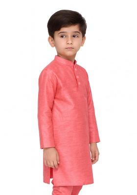 Pink Plain Silk Kurta For Boys