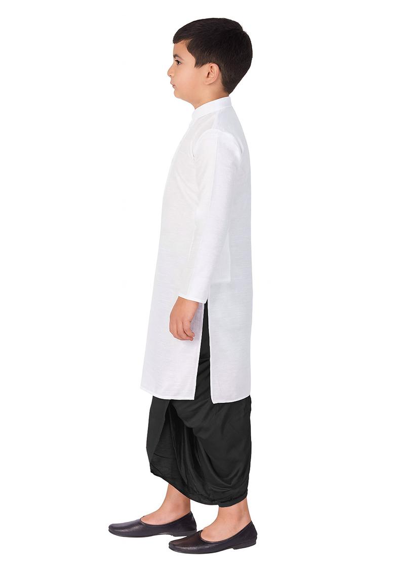 White Plain Silk Kurta For Boys - Indya
