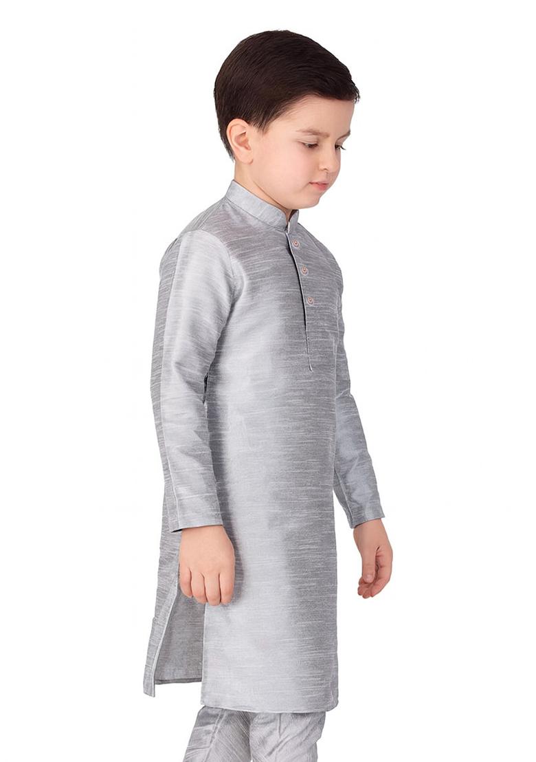 Grey Plain Silk Kurta For Boys - Indya