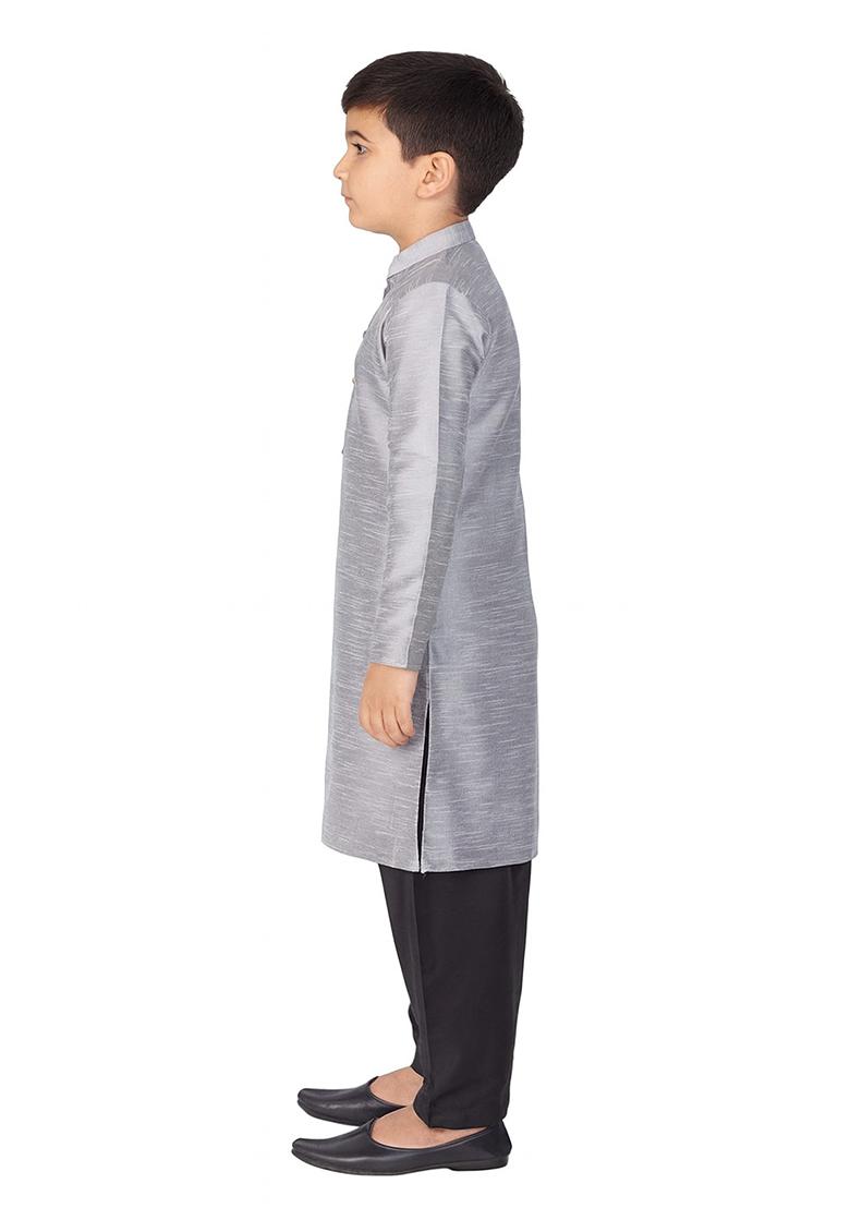 Grey Plain Silk Kurta For Boys - Indya