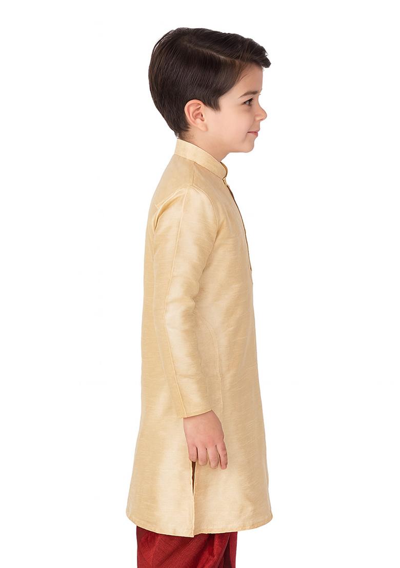 Fawn Plain Silk Kurta For Boys - Indya