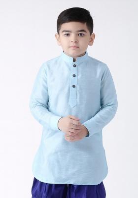 Light Blue Plain Silk Kurta For Boys