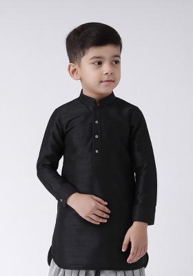 Black Plain Silk Kurta For Boys