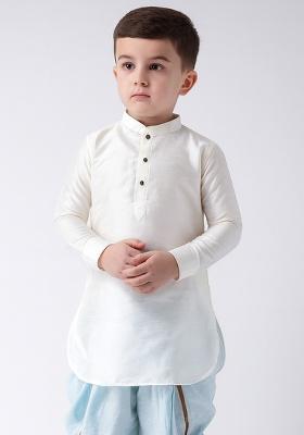 White Plain Silk Kurta For Boys