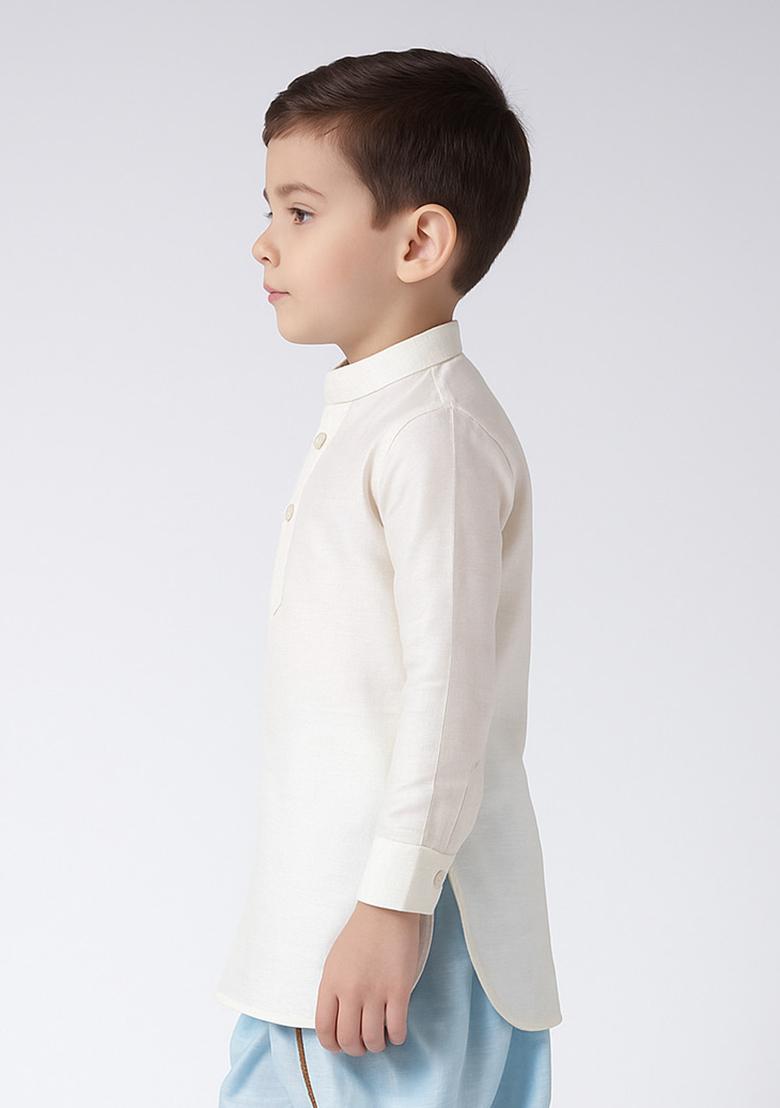 White Plain Silk Kurta For Boys - Indya